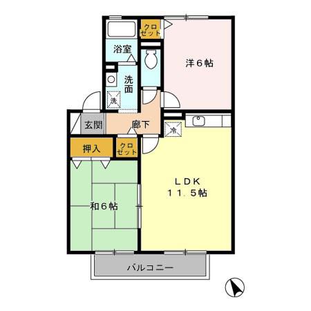 セジュールアンダンテ(2LDK/2階)の間取り写真