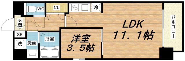 プレサンス堺筋本町エグゼブラン(1LDK/4階)の間取り写真