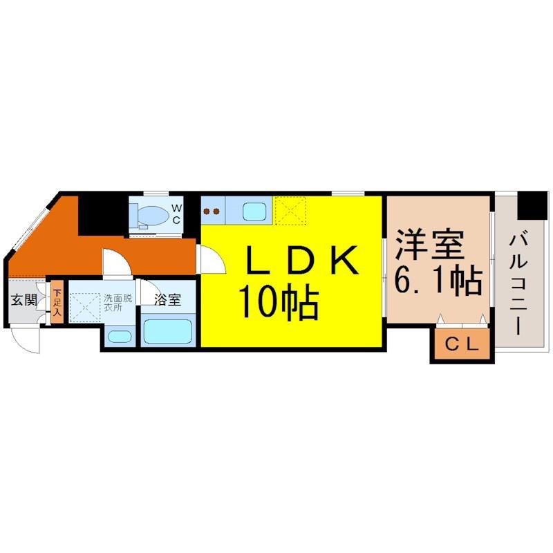 カスタリア志賀本通(1LDK/13階)の間取り写真
