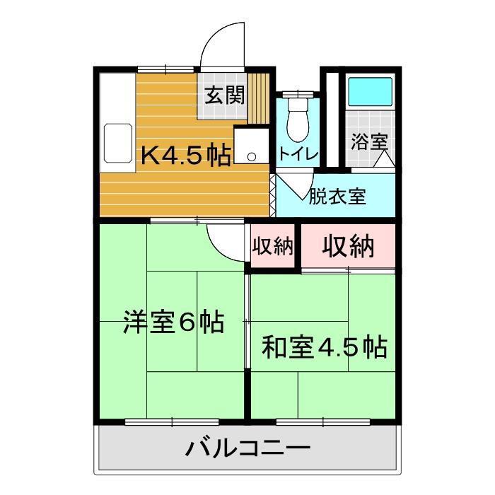 コーポ弥生(2K/1階)の間取り写真