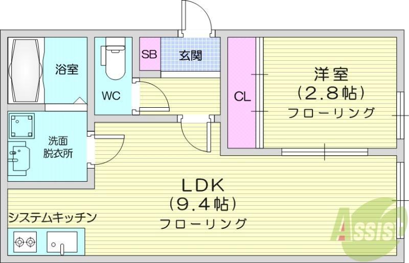 ウェルスビスタ連坊(1LDK/2階)の間取り写真