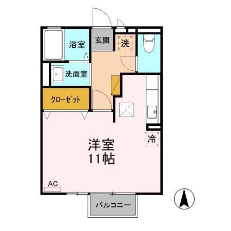 藤LINDENA棟(ワンルーム/1階)の間取り写真