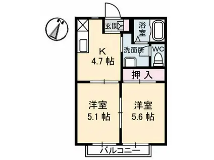 フレグランス寿B棟(2K/2階)の間取り写真