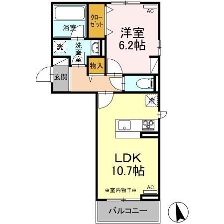 ラナンキュラス(1LDK/2階)の間取り写真