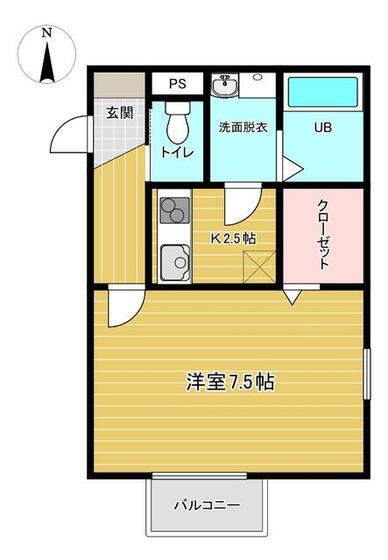 カリーノ南越谷(1K/1階)の間取り写真
