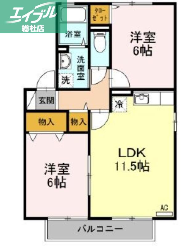 メルキュールA棟(2LDK/1階)の間取り写真