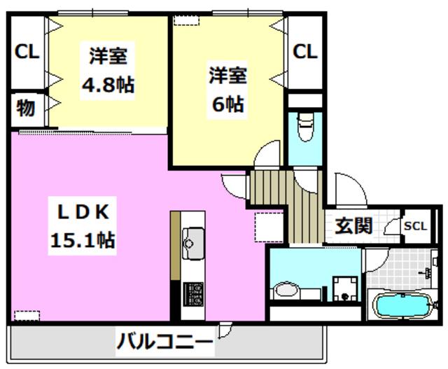 D-RESIDENCE南茨木II(2LDK/2階)の間取り写真