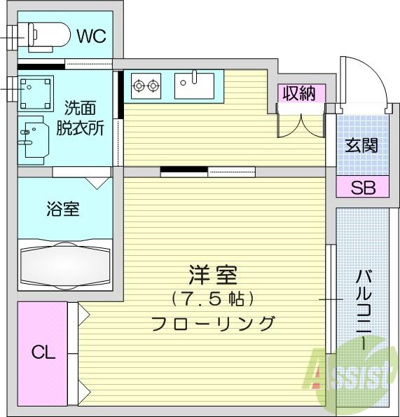 ALWAYSSUN E(1K/1階)の間取り写真
