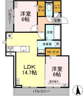 オルオルクラシキ(2LDK/2階)の間取り写真