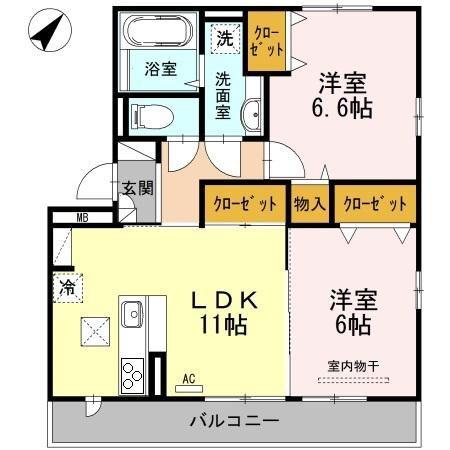 ジンミー(2LDK/1階)の間取り写真