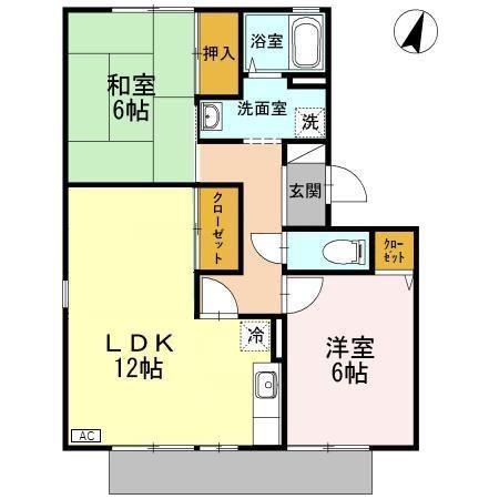 サンビレッジ 1(2LDK/1階)の間取り写真