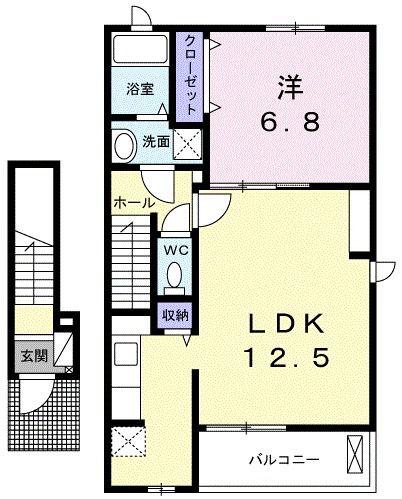 マルス ソレイユ(1LDK/2階)の間取り写真