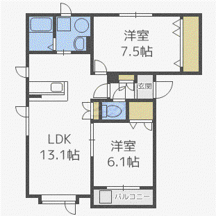 プランドール(2LDK/1階)の間取り写真