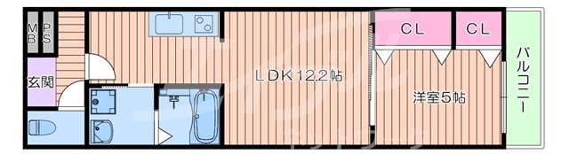 フジパレス旭城北(1LDK/3階)の間取り写真