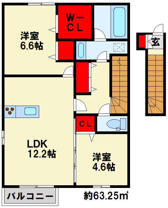 D-ROOM下城野(2LDK/2階)の間取り写真