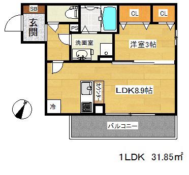 アクア上筒井(1LDK/1階)の間取り写真