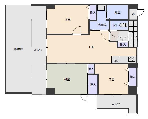 グランベール遠石弐番館(3LDK/1階)の間取り写真