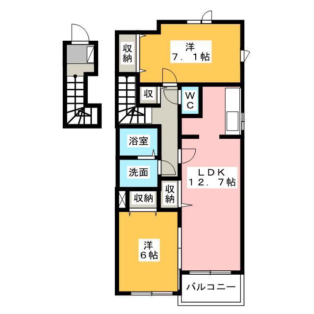ブローテA(2LDK/2階)の間取り写真