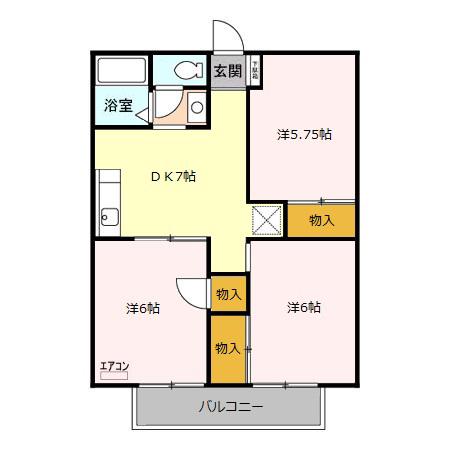グリーンヒル新宿(3DK/2階)の間取り写真