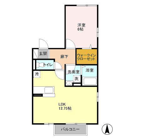 ロイヤルヒルズL(1LDK/2階)の間取り写真