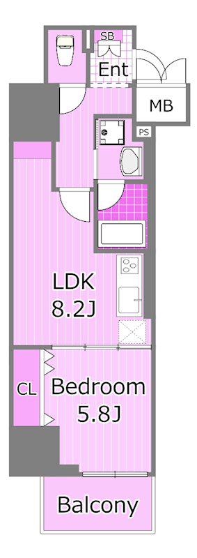 ラフィシア関内(1LDK/4階)の間取り写真