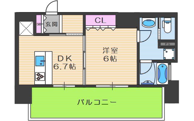 リーガル靭本町(1DK/13階)の間取り写真