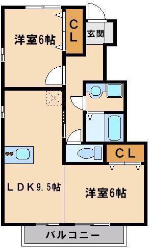 アムールB棟(2DK/1階)の間取り写真