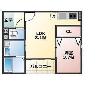 ALEGRIA泉佐野鶴原ノース(1LDK/1階)の間取り写真
