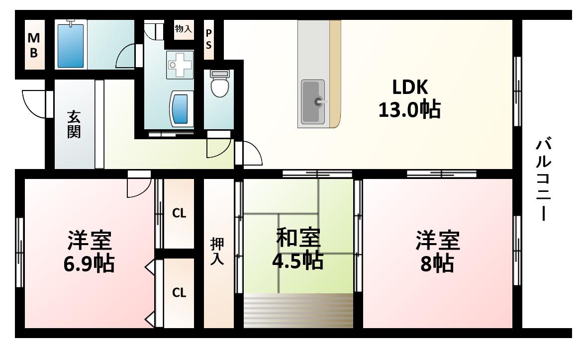 メゾンドール江坂(3LDK/12階)の間取り写真