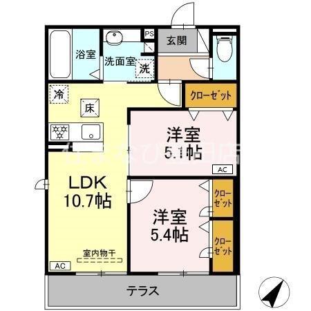 GRAND D-ROOM若林西(2LDK/1階)の間取り写真
