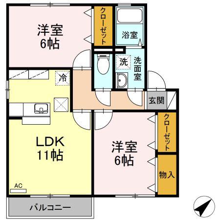 メルベーユコートC棟(2LDK/1階)の間取り写真