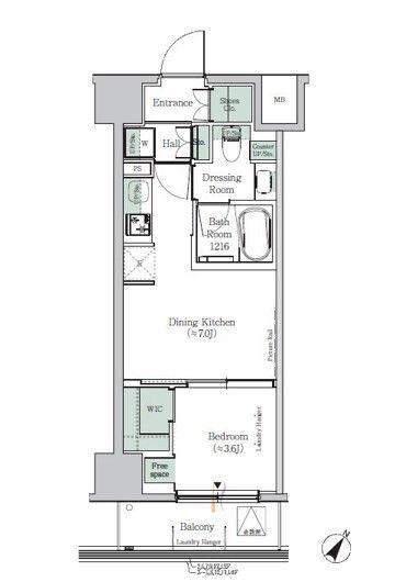 ONE ROOF RESIDENCE KIBA イースト(1DK/6階)の間取り写真