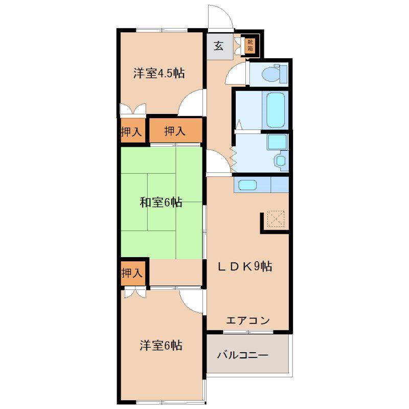 ホイゼルきぬ(3LDK/3階)の間取り写真