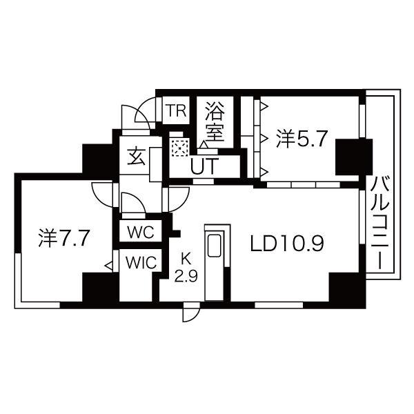 ドエル札幌アクシア(2LDK/10階)の間取り写真