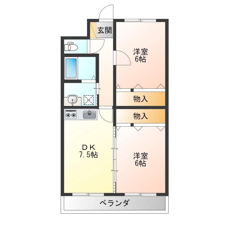 リクラス・ハイツパルソー(2DK/2階)の間取り写真