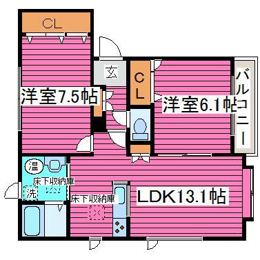 プランドール(2LDK/1階)の間取り写真