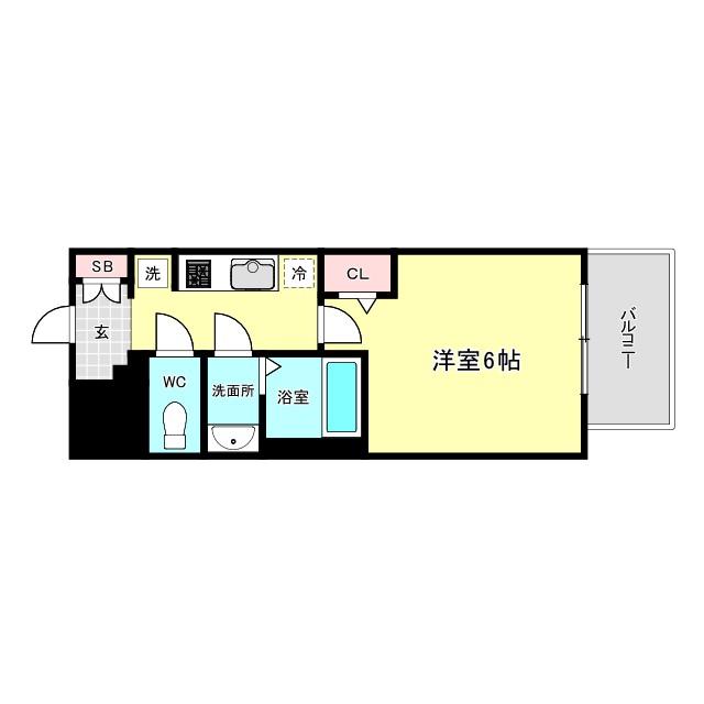 プレリス阿波座BLOOM(1K/2階)の間取り写真