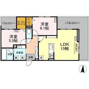 セレスティア檀溪通(2LDK/2階)の間取り写真