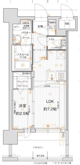 グランフォーレ博多マークプレイス201(1LDK/2階)の間取り写真