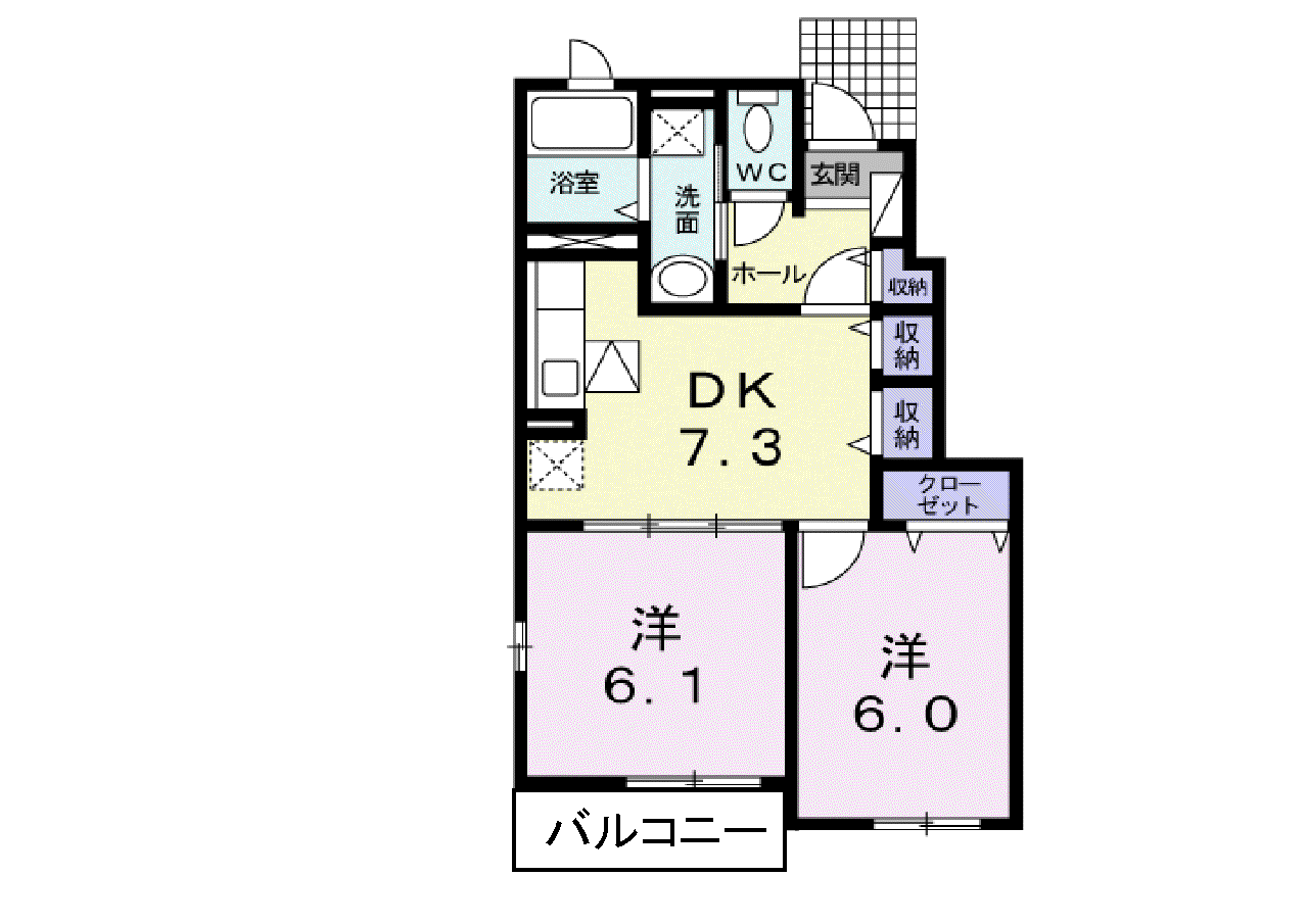 デ一ア アイI(2DK/1階)の間取り写真