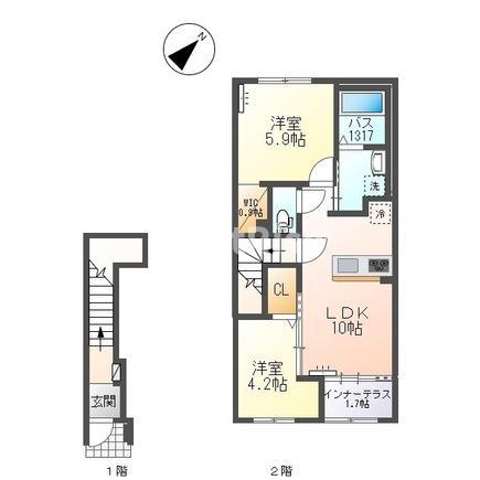 江南市前飛保町 アパート(2LDK/2階)の間取り写真
