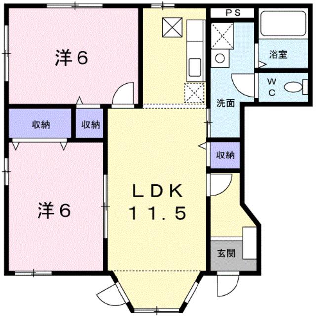シュクセベージョB棟(2LDK/1階)の間取り写真