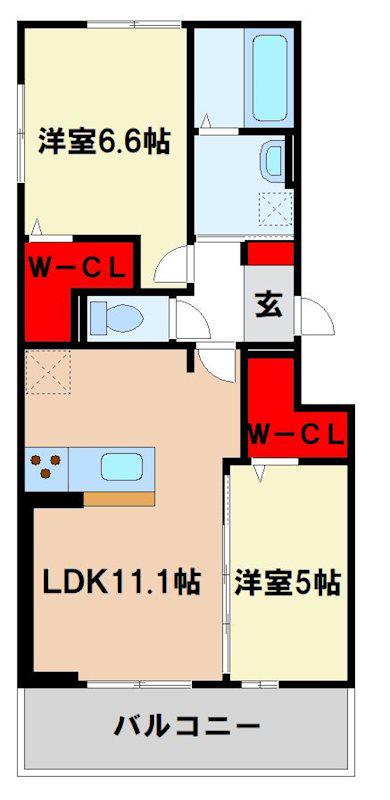 D-ROOM 小郡(2LDK/2階)の間取り写真