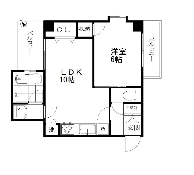 板谷パークハイツ(1LDK/4階)の間取り写真