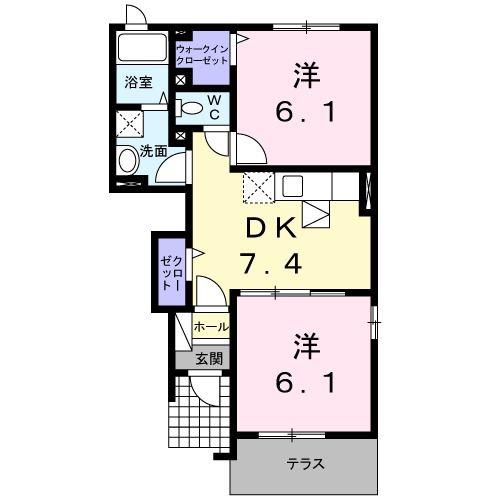ヴィルクレールB(2DK/1階)の間取り写真