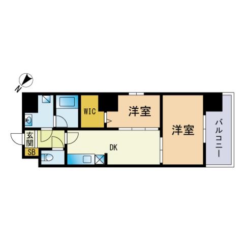 モダンパラッツォ博多駅南Ⅱ(2DK/12階)の間取り写真