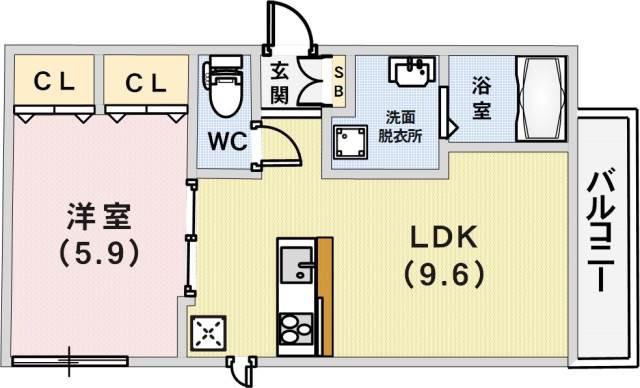 セジュール下山手通(1LDK/3階)の間取り写真