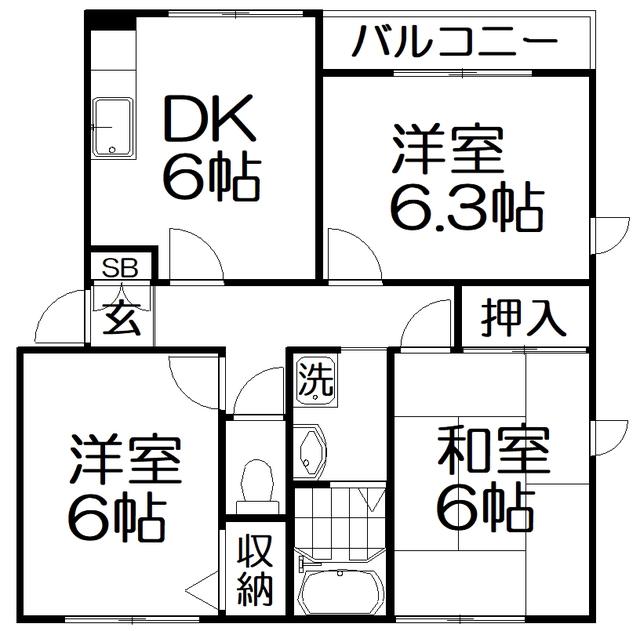 アルカディア(3DK/1階)の間取り写真