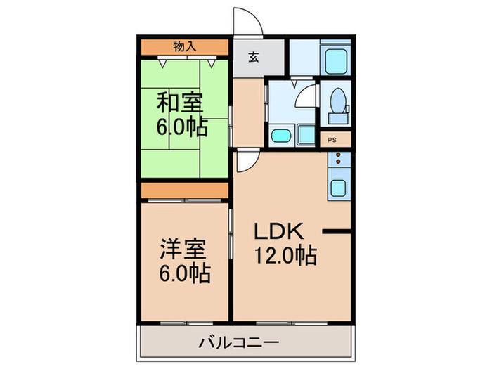 ジェイズビルII(2LDK/6階)の間取り写真