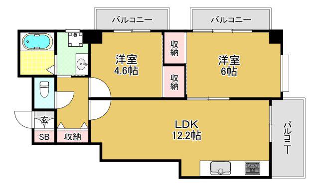 ワコーレシティオ神戸(2LDK/6階)の間取り写真